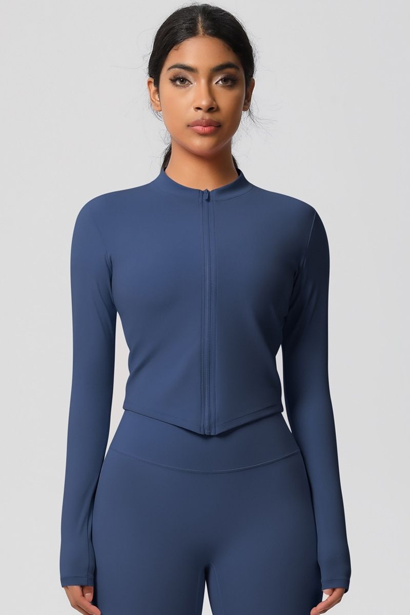 Women's round neck front zipper sports jacket