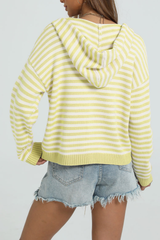 Women's Winter Striped Two-Way Zipper Hooded Knit Cardigan