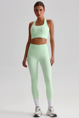 Women Naked Feel Cross Back Yoga Set: High Waisted Seamless Tummy Control Leggings + Crisscross Sports Bra