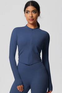 Women's round neck front zipper sports jacket