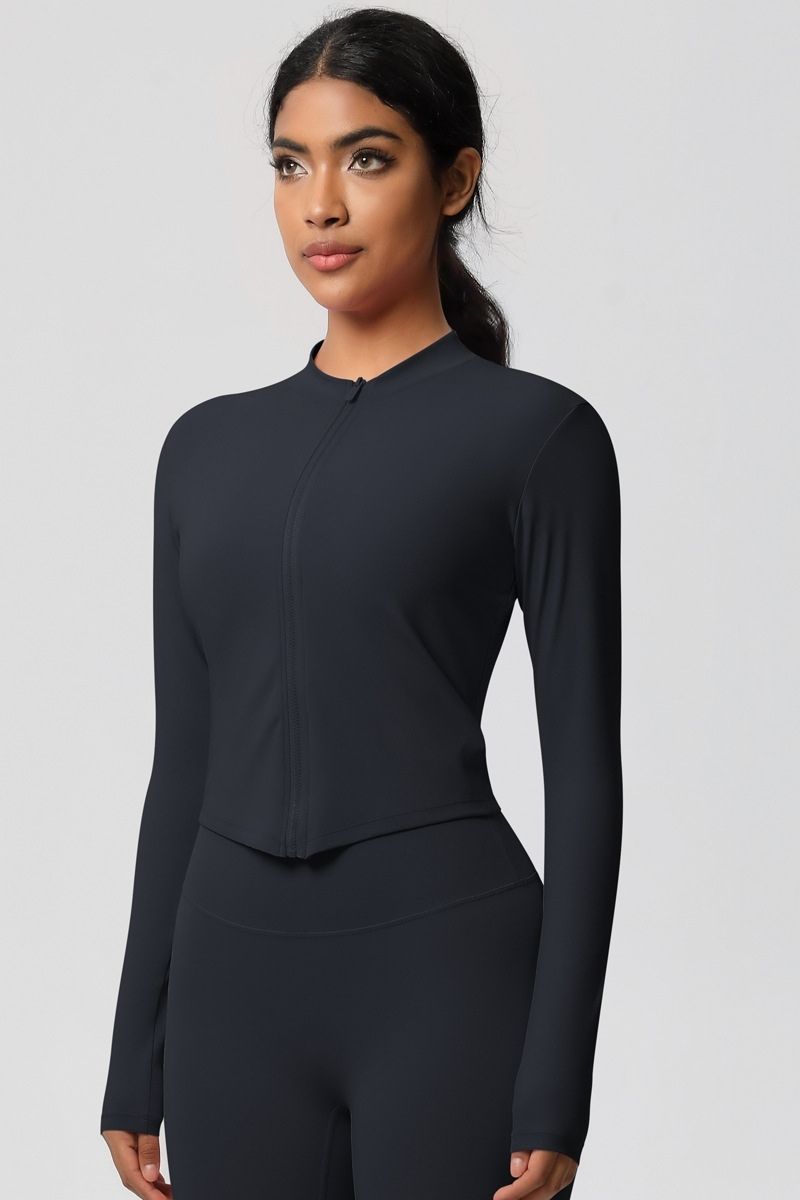 Women's round neck front zipper sports jacket