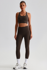 Women Naked Feel Cross Back Yoga Set: High Waisted Seamless Tummy Control Leggings + Crisscross Sports Bra