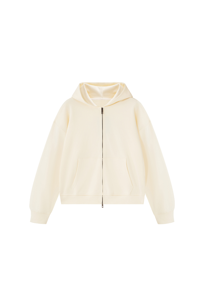 Unisex Fall 100% Cotton Terry Double-Zip Hooded Jacket