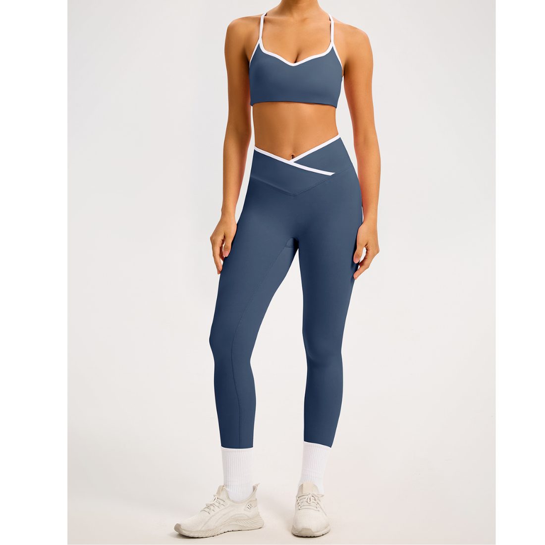 Women's Color-Block Crossover-Waist Sports Bra & Leggings Set