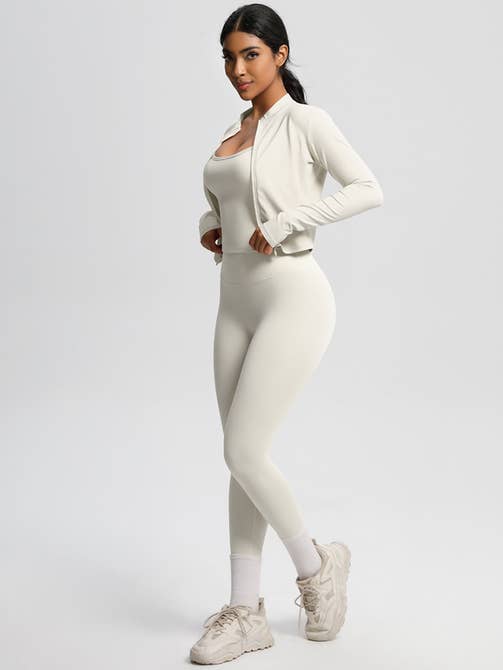 Women Activewear Set:Slim Fit Sports Bra+Zip Jacket+Leggings