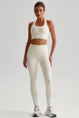 Women Naked Feel Cross Back Yoga Set: High Waisted Seamless Tummy Control Leggings + Crisscross Sports Bra