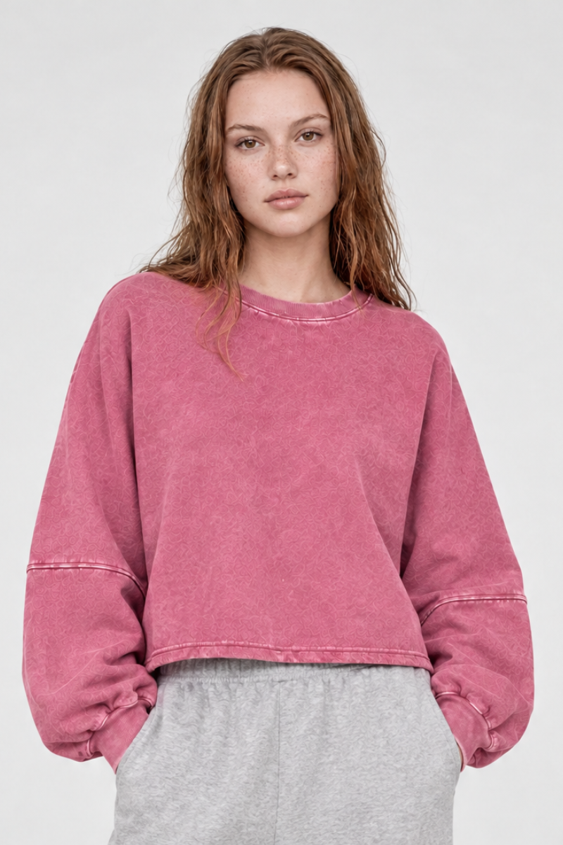 Womens Vintage Washed Cropped Crewneck Sweatshirt