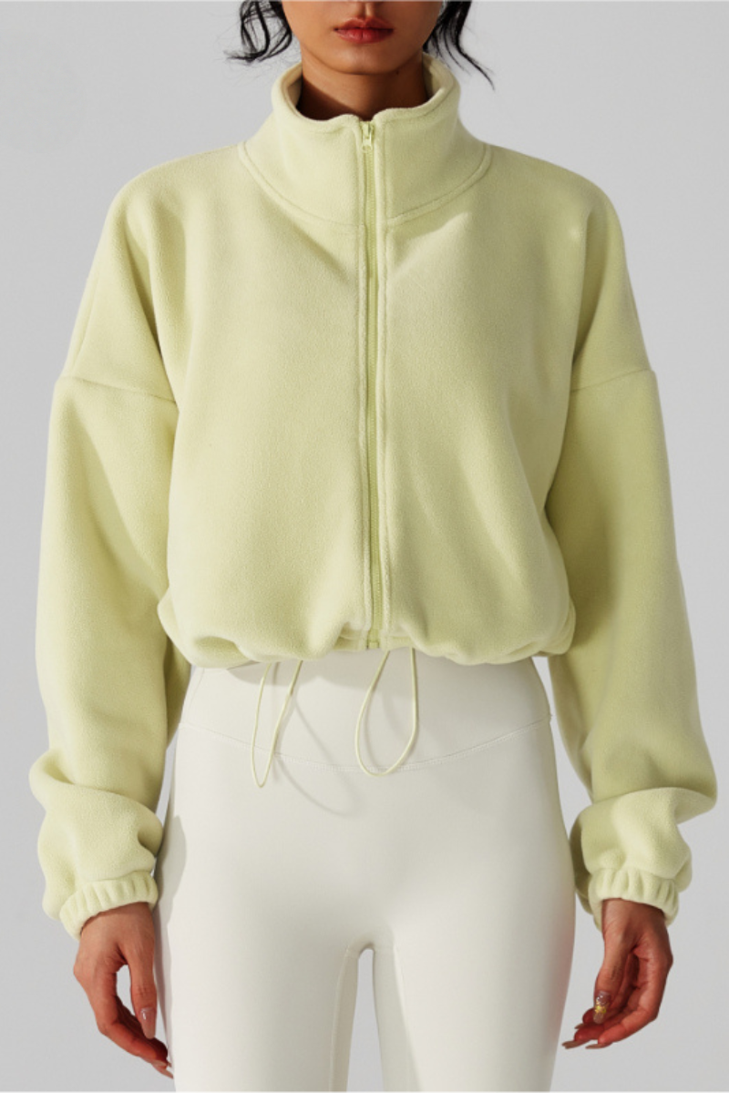 Women's Reversible Fleece Cropped Drawstring Stand-Collar Jacket