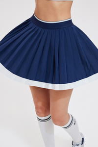 Women's Tennis Color Block Pleated Skirt with Built-in Short