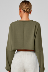 Women's Fall Cropped Drop Shoulder Long Sleeve Top