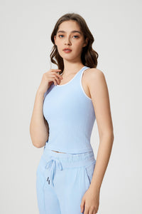 Women Sleeveless With Chest Pad Shock Slim Thin Yoga Fitness Exercise Tank Tops