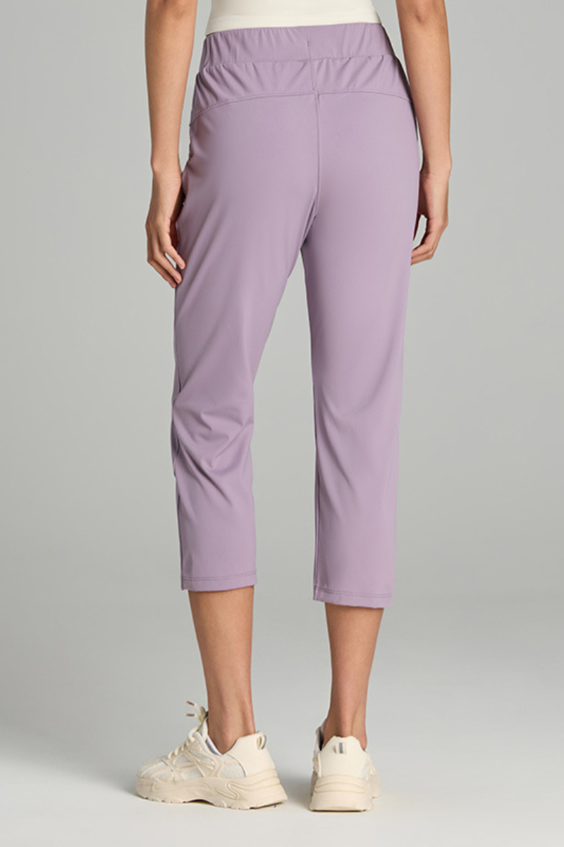 Women's Spring Drawstring Waist Pocket Capri Sports Pants