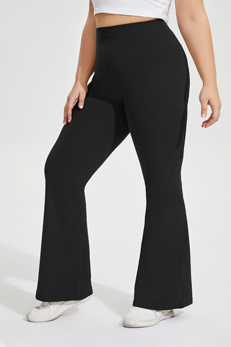 Plus Size Women's Fleece Lined Butt Lifting Yoga Flare Pants