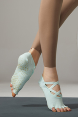 Women's Solid Color Strappy Open-Toe Yoga Grip Socks