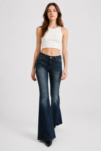 Women's Mid-Rise Flare Jeans with Retro Embroidery