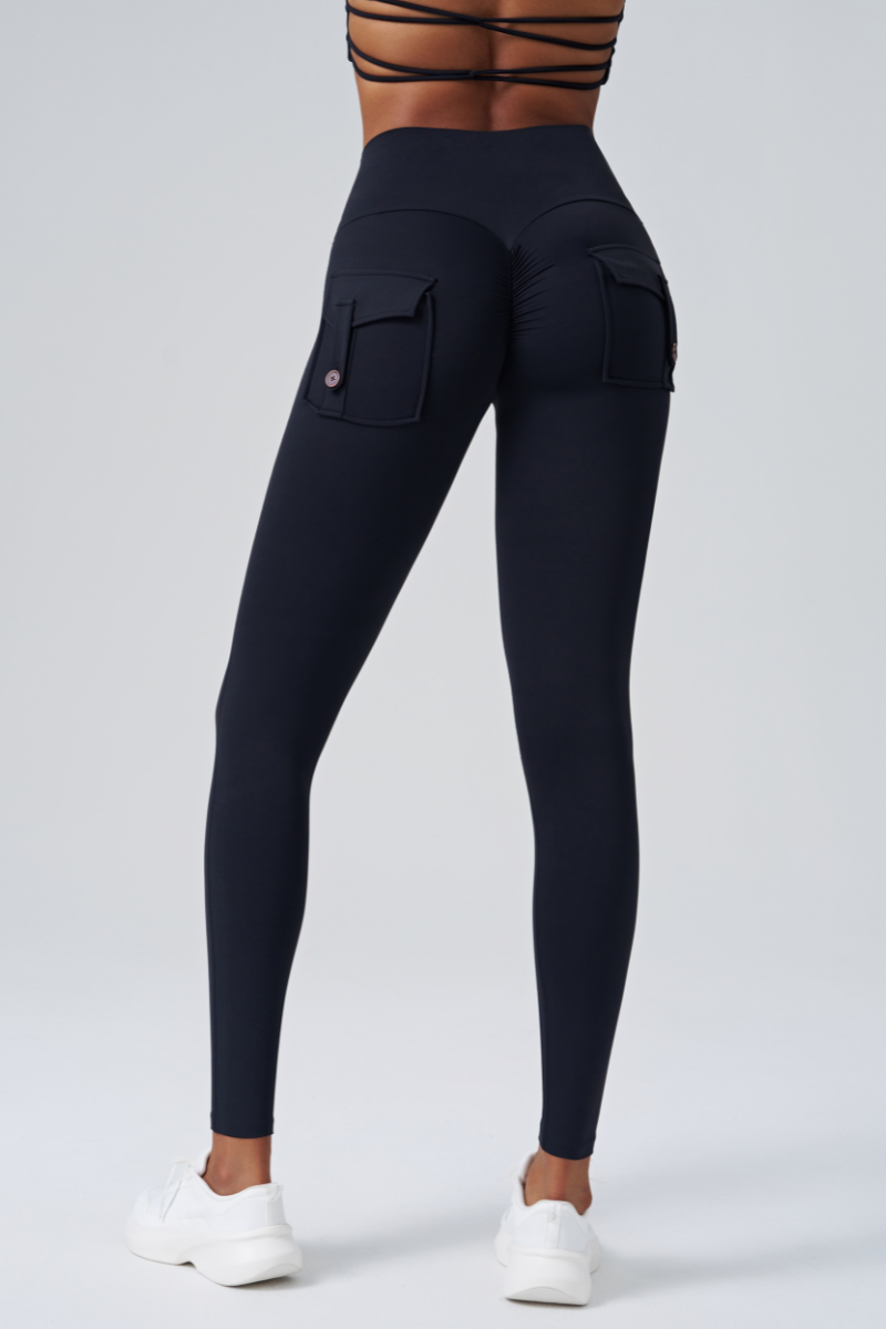 Women’s Cargo-Pocket Pleated Buttocks Lift Sports Leggings