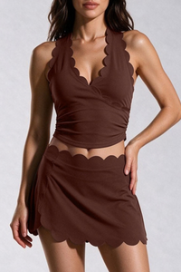 Women Scalloped HalterTank Top And Mini Skirt Teenis Set