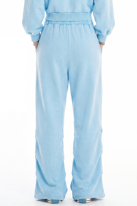 Women's Fall Washed Distressed Ruched Flare Sweatpants