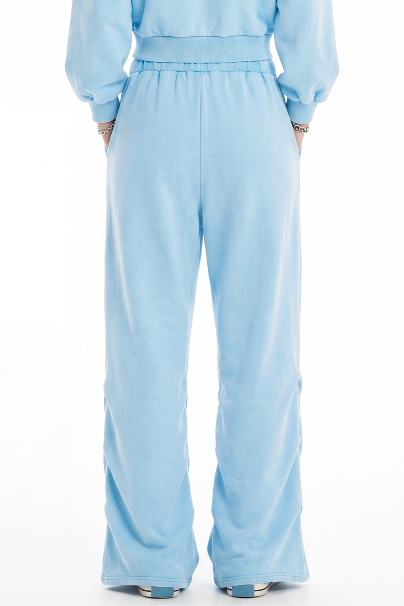Women's Fall Washed Distressed Ruched Flare Sweatpants