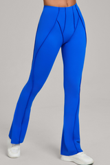 Wide-leg, snug, textured, and high-waisted flared pants