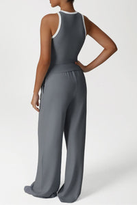 Sleeveless Trim Transport Top + Drawstring Sweatpants 2-Piece Set