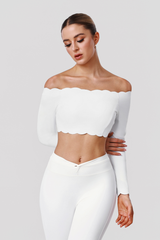 Women's Sports Ruffle Off The Shoulder Long Sleeve Yoga Top