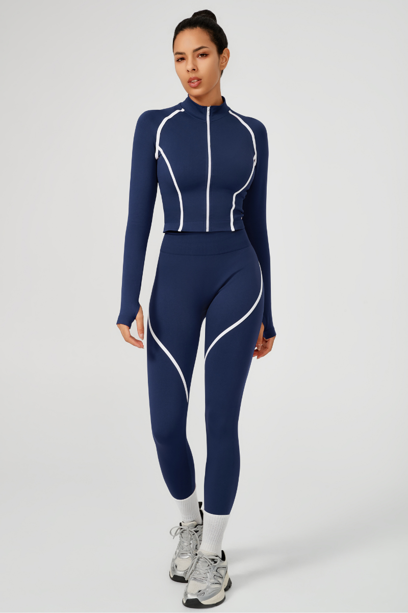 Women's Seamless Color-Block Jacket & Yoga Legging Two-Piece Set