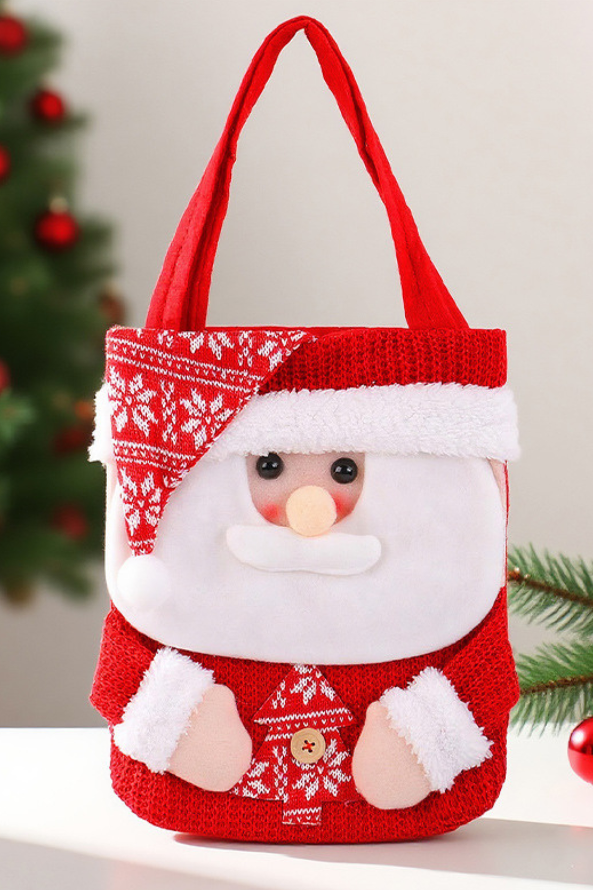Christmas Cute Santa Reindeer Snowman Knit Gift Tote Bag
