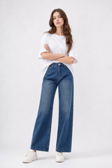 Women's Mid Rise Non-Stretch Wide Leg Denim Jeans