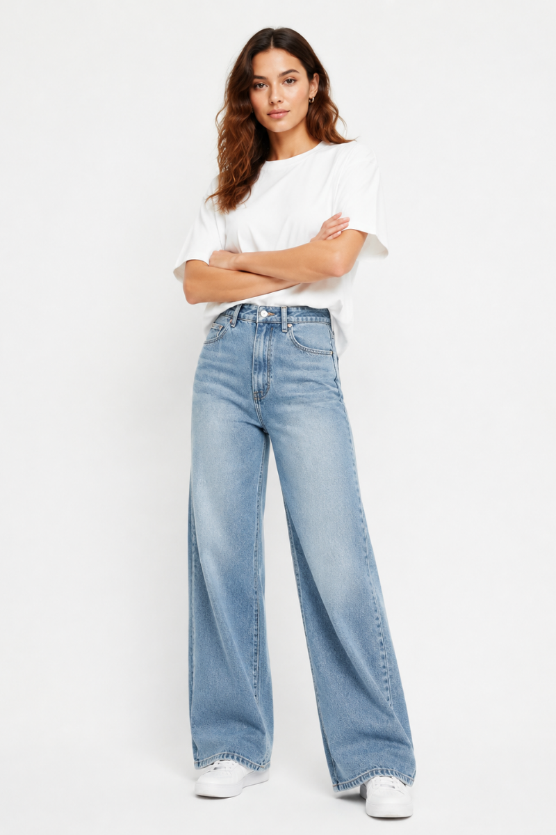 Women's Fall High Waist Loose Fit Wide Leg Jeans