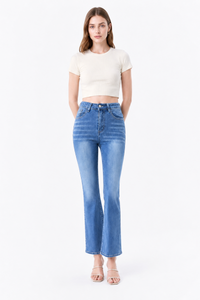 Women's High Waist Stretch Embroidered Pockets Flare Jeans