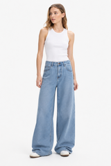 Women's 100% Cotton High Waist Wash Wide Leg Jeans