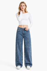Women's 100% Cotton High Waist Straight Leg Jeans