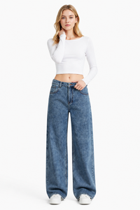 Women's 100% Cotton High Waist Straight Leg Jeans