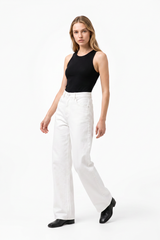 Women's Fall 100% Cotton Pure White Wide Leg Jeans