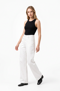 Women's Fall 100% Cotton Pure White Wide Leg Jeans