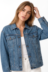 Women's 100% Cotton Classic Blue Denim Jacket
