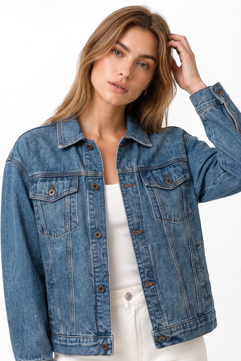 Women's 100% Cotton Classic Blue Denim Jacket