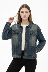 Women's Fall 100% Cotton Vintage Wash Slim Denim Jacket