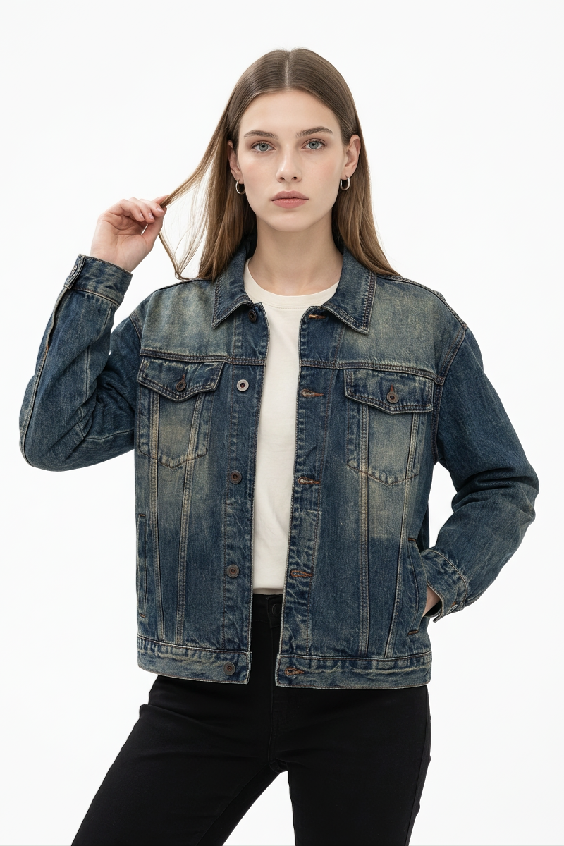 Women's Fall 100% Cotton Vintage Wash Slim Denim Jacket