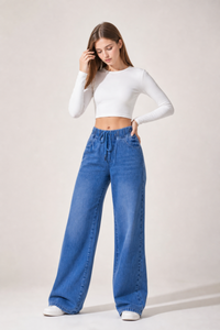 Women's Drawstring Waist Wide Leg Jeans
