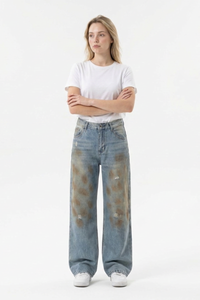 Women's Multi-Layer Dirty Wash High Waist Wide Leg Jeans
