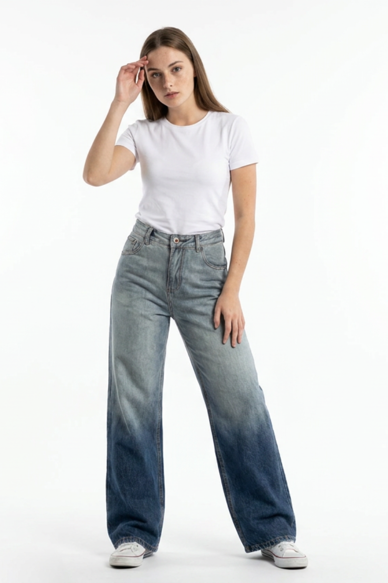 Women's 100% Cotton Gradient Washed Straight Leg Jeans
