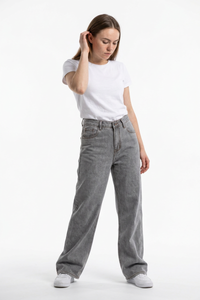 Women's Silver Gray Wash High Waist Wide Leg Jeans