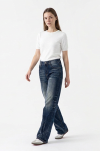 Women's Heavy Wash High Waist Straight Leg Jeans
