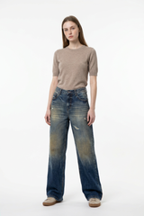 Women's Vintage Ripped High Waist Straight Leg Jeans