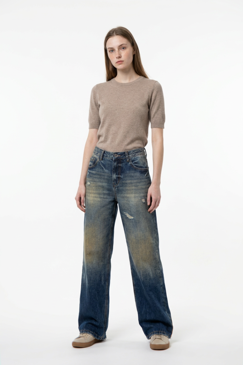 Women's Vintage Ripped High Waist Straight Leg Jeans