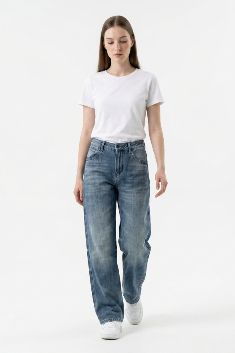 Women's High Waist Loose Straight Leg Jeans