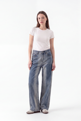 Women's High Waist Gradient Blue Wide Leg Jeans