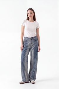 Women's High Waist Gradient Blue Wide Leg Jeans